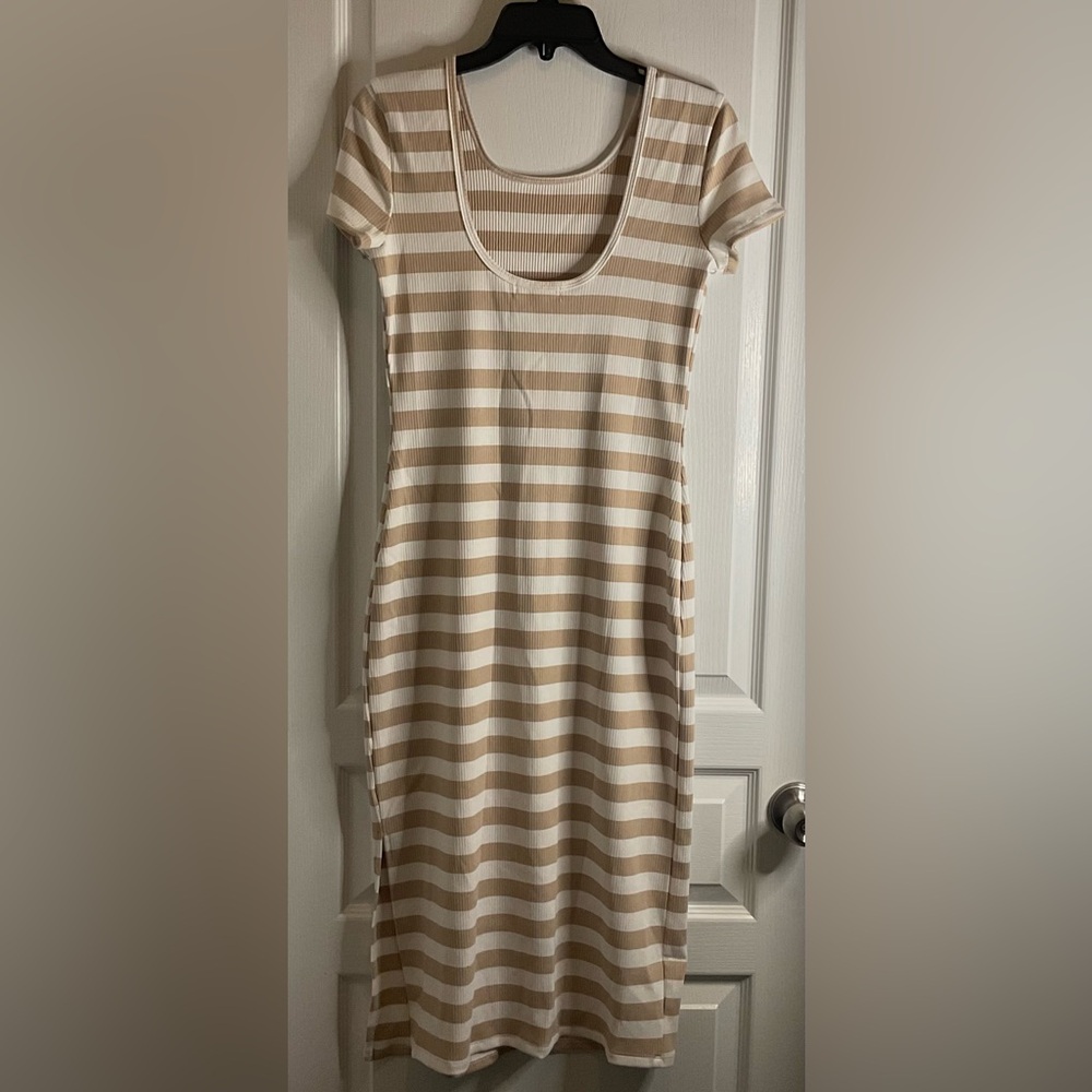 Striped Knit Tank Dress in Cream and Tan